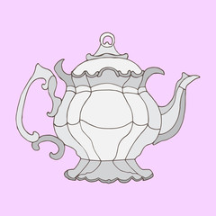 Illustration kettle. beautiful teapotsttle on a pink background.