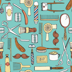 Vintage barber shop vector seamless pattern