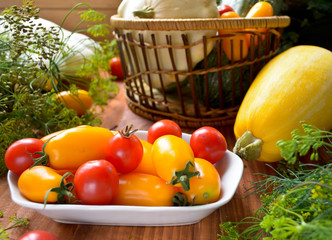 organic fresh colorful raw vegetables in the basket