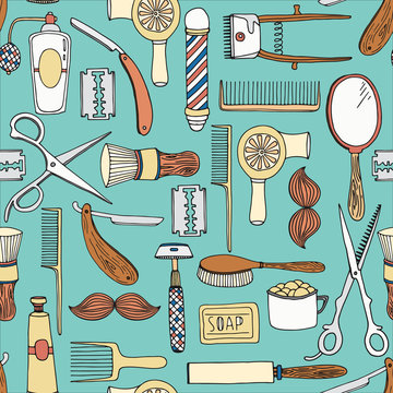 Vintage Barber Shop Vector Seamless Pattern