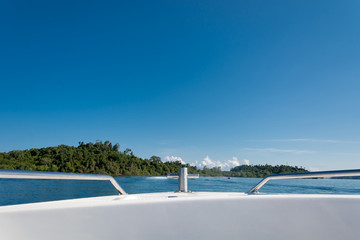 Bow of speed boat heading in the sea