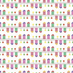 kids colored pattern with houses on whitebackground. Seamless pattern