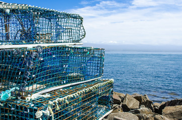 Blue lobster traps