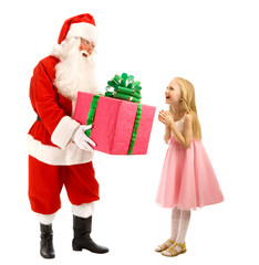 Santa Gives a Gift to a Happy Little Girl