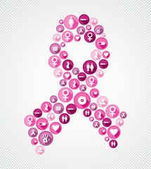 Breast cancer awareness pink ribbon flat icons
