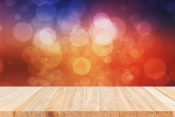 Empty top wooden table and blur with bokeh background