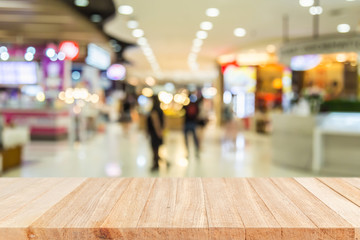 Empty top wooden table and blur with bokeh background