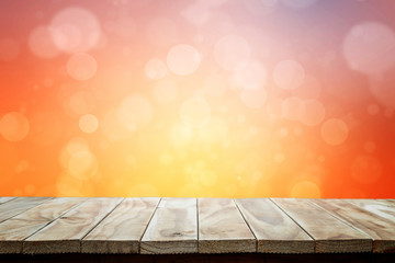 Empty top wooden table and blur with bokeh background