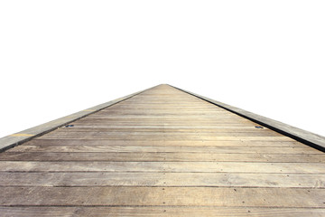 Old grey wooden bridge or walkway isolated on white