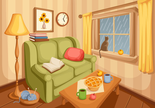 Living room interior. Vector illustration.