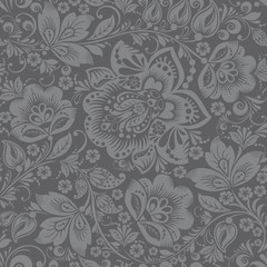 Grey Ornamental Flowers Seamless Pattern