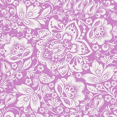 Fototapeta na wymiar Pink Ornamental Flowers Seamless Pattern