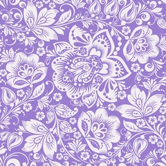 Purple Ornamental Flowers Seamless Pattern