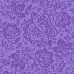 Fototapeta na wymiar Purple Ornamental Flowers Seamless Pattern