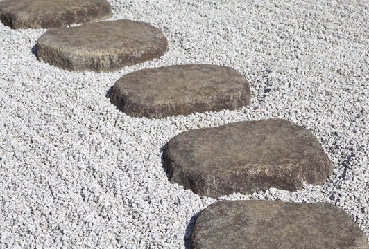 Zen stone path in a Japanese Garden..