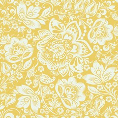 Yellow Ornamental Flowers Seamless Pattern