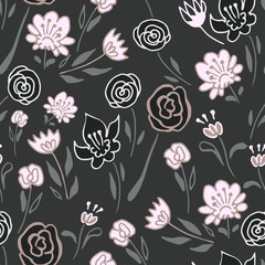 Fototapeta na wymiar Hand drawn seamless pattern with abstract flowers .
