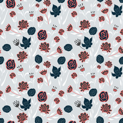 Hand drawn seamless pattern with abstract flowers .