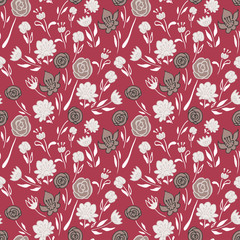 Hand drawn seamless pattern with abstract flowers .