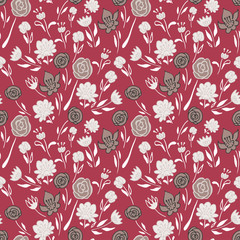 Fototapeta premium Hand drawn seamless pattern with abstract flowers .