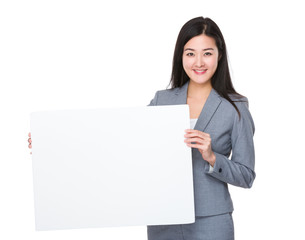 Asian young businesswoman show with a white board