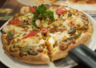 Pizza with seafood