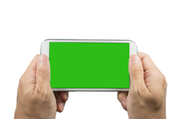 Blur hand hold white smartphones