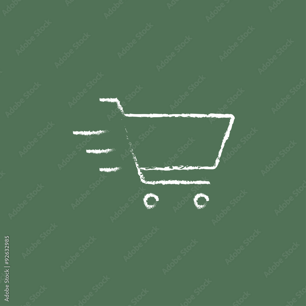 Sticker shopping cart icon drawn in chalk.