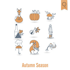Set of Flat Autumn Icons
