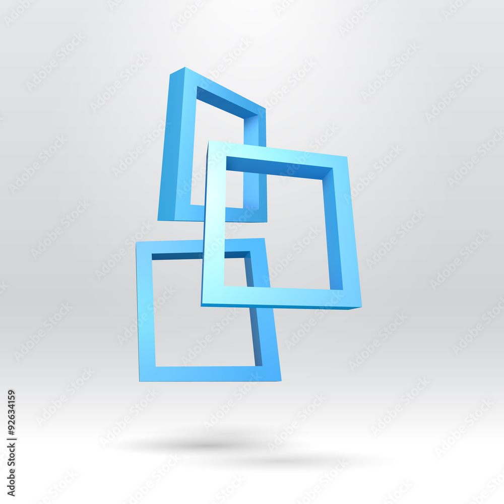 Poster three blue rectangular 3d frames