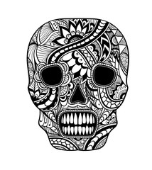 Decorate Skull painted ornament black on white