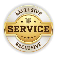 Gold exclusive service badge on white background