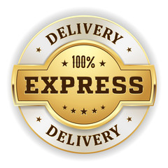 Gold express delivery badge on white background
