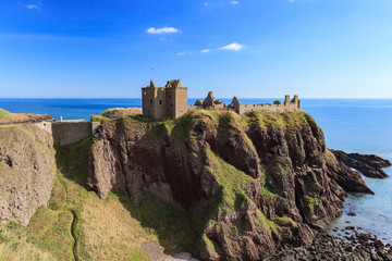 Dunnottar Castle with blue sky in - Stonehaven, Aberdeen, Scotla