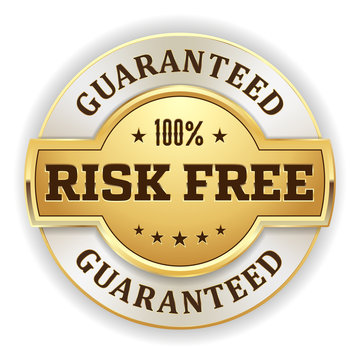 Gold risk free badge on white background