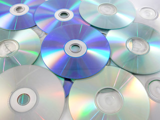 Many dvd discs with blue and white color