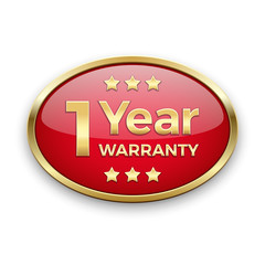 Red warranty button in golden frame