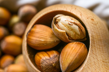 Many hazel nuts and wood cracker