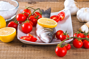 Uncooked sea bass. 