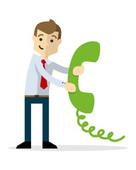 Vector of a businessman holding phone