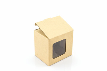 Brown paper box with transparent window.