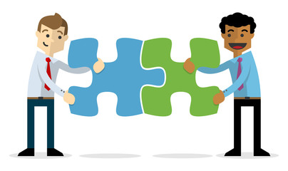 Vector of a businessmen joining puzzles