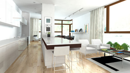 Modernes Wohnzimmer mit Küche