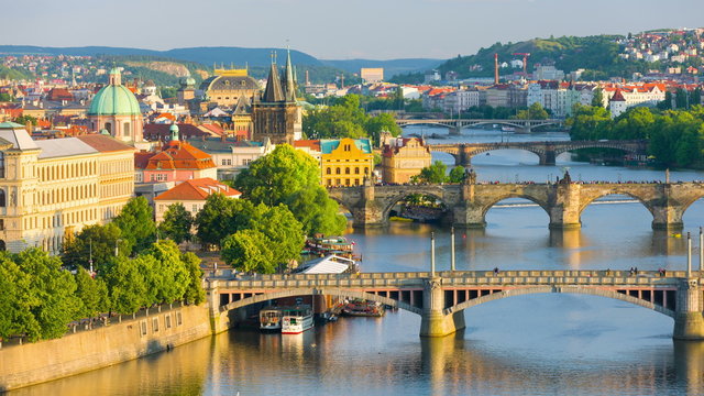 Cityscape of Prague in a spring evening