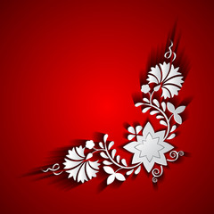 Abstract paper floral ornament on red background