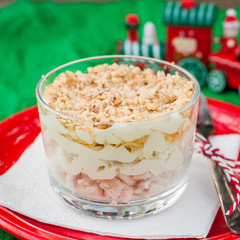 Christmas Chicken, Apple, Cheese and Egg Salad Layered with Mayo
