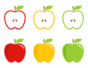 Yellow, green and red stylized apples.