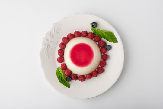 Panna Cotta With Berries And Mint  Top View