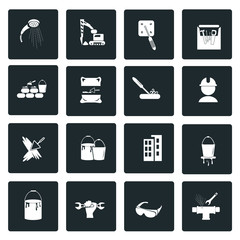 Set of sixteen construction icons