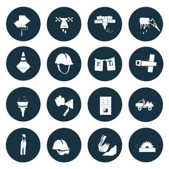 Set of sixteen construction icons